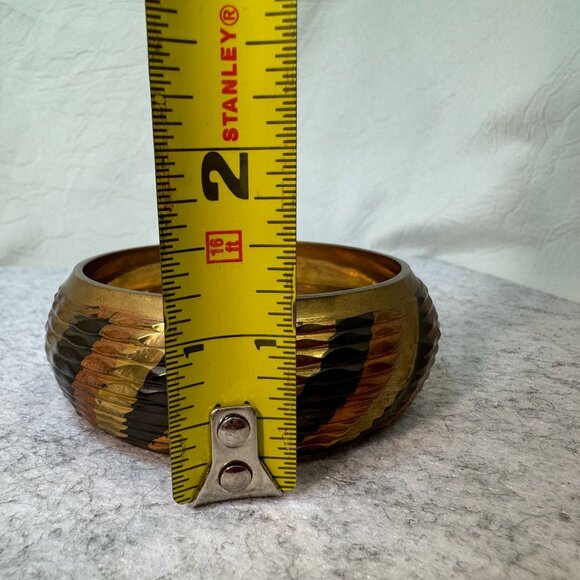 Vintage 70's Brass & Copper Bangle Bracelet With Textured Design Retro - Picture 9 of 9
